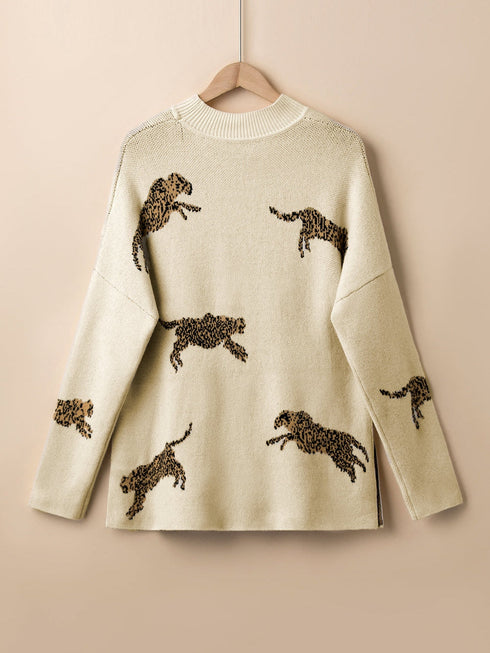 parchment-lively-cheetah-print-high-neck-split-hem-sweater
