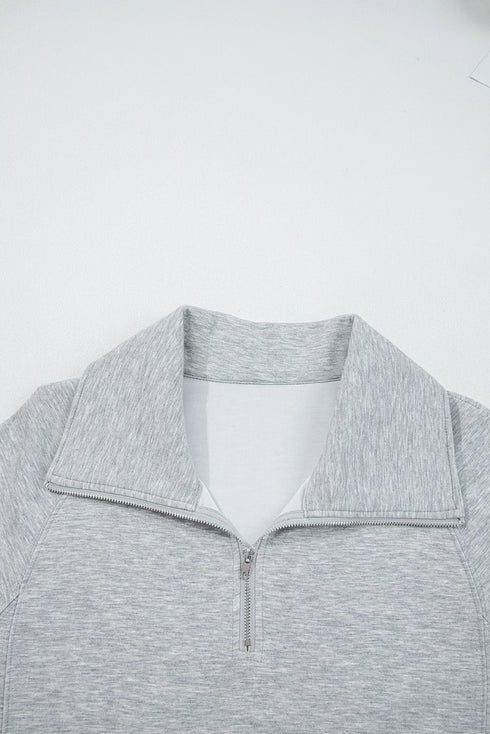 Light Grey Zip Collar Long Sleeve Top Drawstring Pants Set