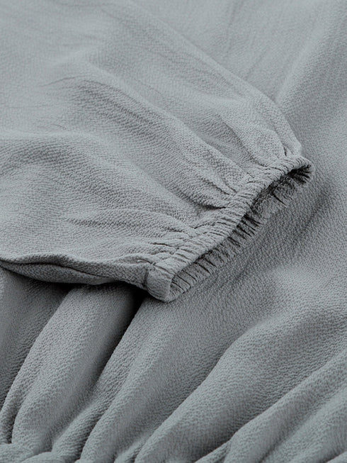 Gray V Neck Long Sleeve Ruffle Tiered Mini Dress