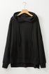Black Waffle Knit Fleece Lined High Low Oversized Hoodie