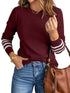 red-striped-sleeve-plain-knit-sweater