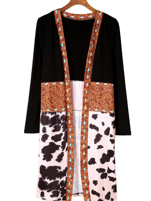 black-western-pattern-cow-patchwork-open-front-cardigan
