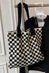 Color black Checkered Knit Eco-Friendly Tote Bag