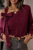 Burgundy Lace Bowknot Asymmetric Neck Sweater
