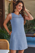 Beau Blue Solid Color Textured Lace Hollowed Detail Sleeveless Mini Dress
