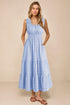 Sky Blue Shirred Pleated Square Neck Sleeveless Midi Dress