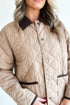 Parchment Snap Button Quilted Color Block Collar Pocketed Winter Jacket