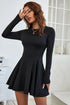 Black Solid Color Long Sleeve Fit-and-flare Mini Dress