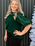 blackish-green-plus-size-sequin-short-puff-sleeve-top
