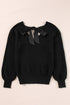 Black Lantern Sleeve V Neck Knot Back Sweater