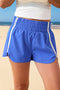 Sky Blue Elastic Waist Varsity Striped Detail Athleisure Shorts