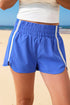 Sky Blue Elastic Waist Varsity Striped Detail Athleisure Shorts