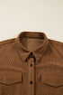 Camel Corduroy Full Buttoned Collared Shirt Style Plus Size Dress
