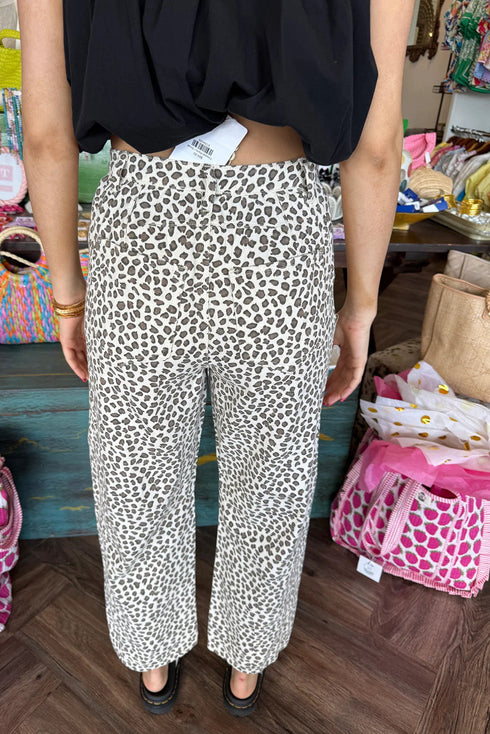 Brown Leopard Print Button Zip Fly Casual Denim Pants