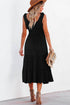 Black Shirred Pleated Square Neck Sleeveless Midi Dress