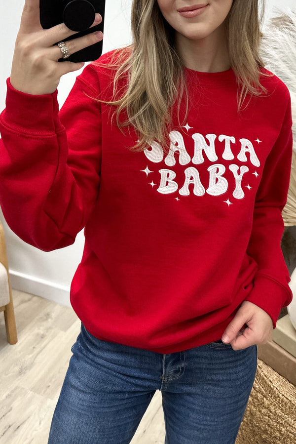 Racing Red SANTA BABY Letter Printed Christmas Sweatshirt