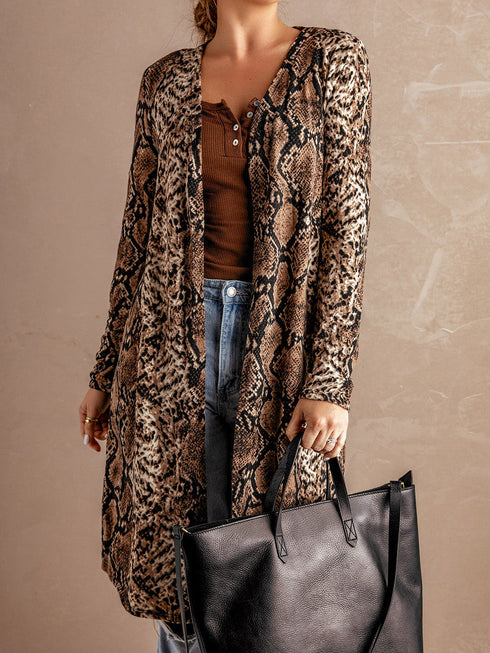 snake-print-long-cardigan
