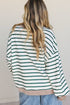 White Stripe Twisted Ribbed Patchwork Drop Shoulder Round Neck Sweatshirt