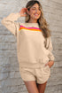 Apricot Striped Accent Pullover and Shorts Two Piece Casual Set