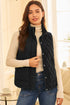 Black Flower Shape Quilted Snap Button Zip Up Winter Vest