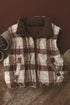 Coffee Inner Plaid Contrasted Zip Up Puffer Vest
