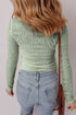 Smoke Green Semi Sheer Lace Long Sleeve Cropped Top