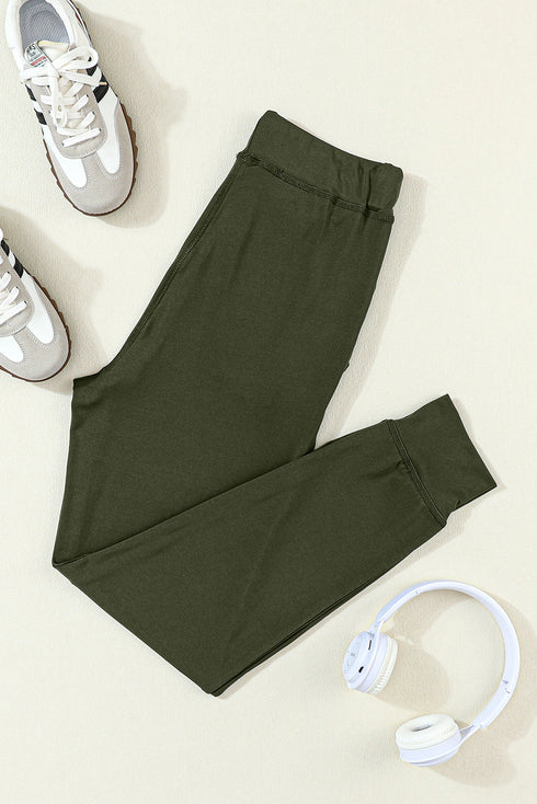 Moss Green Drawstring Elastic Waistband Pocketed Joggers