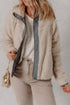 Oatmeal Fleece Sherpa Snap Buttoned Contrast Trim Winter Jacket