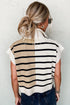 Black Stripe Colorblock Quarter Zip Collar Sweater Vest