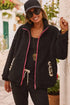 Black Fuzzy Contrast Trim Full Zip Sherpa Jacket with Pockets