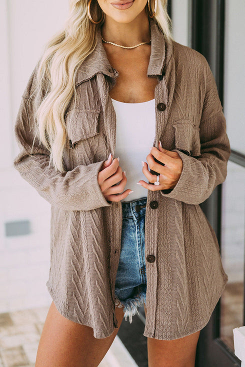 khaki-oversize-textured-knit-button-front-shacket