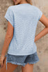 Sky Blue Solid Color Textured Batwing Sleeve Tee