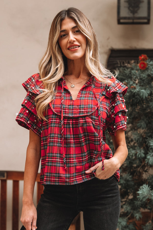 plaid short sleeve blouse