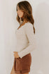 Beige Lace Neckline Button Decor Lettuce Edge Long Sleeve Ribbed Top