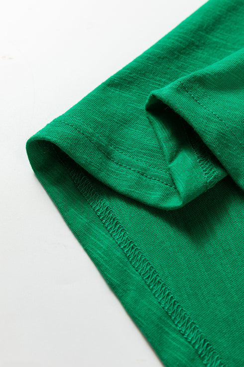 Mist Green Solid Color Button V Neck Long Sleeve Top