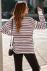 Fiery Red Striped Knit Split Hem Baggy Sweater