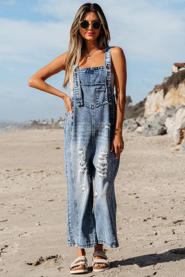 wide leg denim overalls