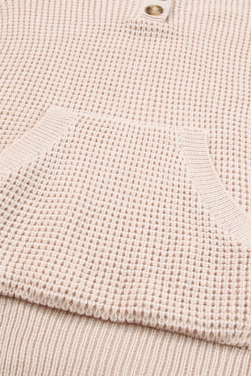 apricot-waffle-knit-buttons-hooded-sweater-with-pocket