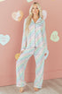 White Pride Heart Print Valentines Long 2pcs Pajama Set