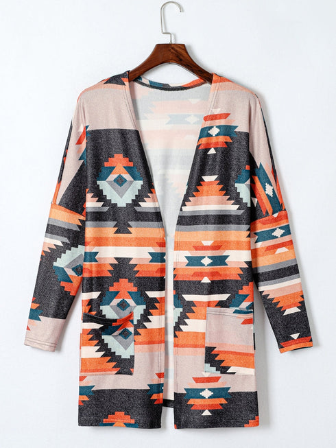orange-western-tribal-aztec-print-cardigan