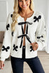 White Lace-up Bow Pattern Sweater Cardigan