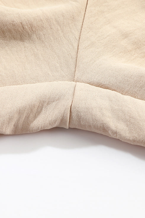 Apricot Short Bubble Sleeve Smocked Wide Leg Jumpsuit