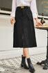 Black Front Slit Shift High Waist Midi Skirt