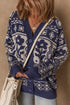 Dirty blue Floral Print V Neck Drop Shoulder Buttoned Front Cardigan
