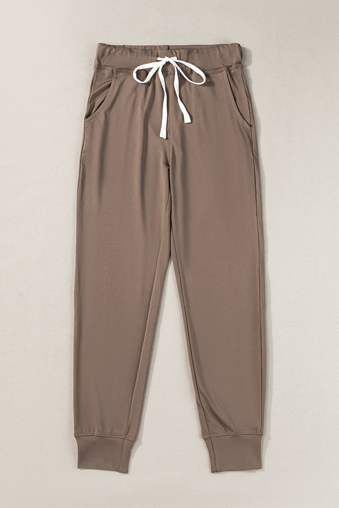 Dark Brown Drawstring Elastic Waistband Pocketed Joggers
