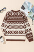 Brown Abstract Print Pullover Sweater