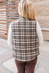 Brown Retro Plaid Print Snap Button Stand Neck Vest