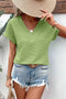 Grass Green Textured Wide Sleeve V Neck T Shirt