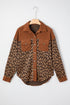 Chestnut Leopard Print Contrast Texture Patchwork Button Flap Pocket Casual Shacket