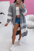 Gray Color Block Side Pockets Open Front Long Cardigan